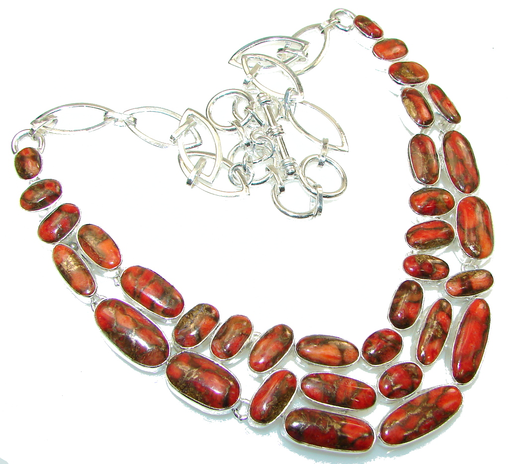 Amazing Orange Power Copper Turquoise Sterling Silver Necklace
