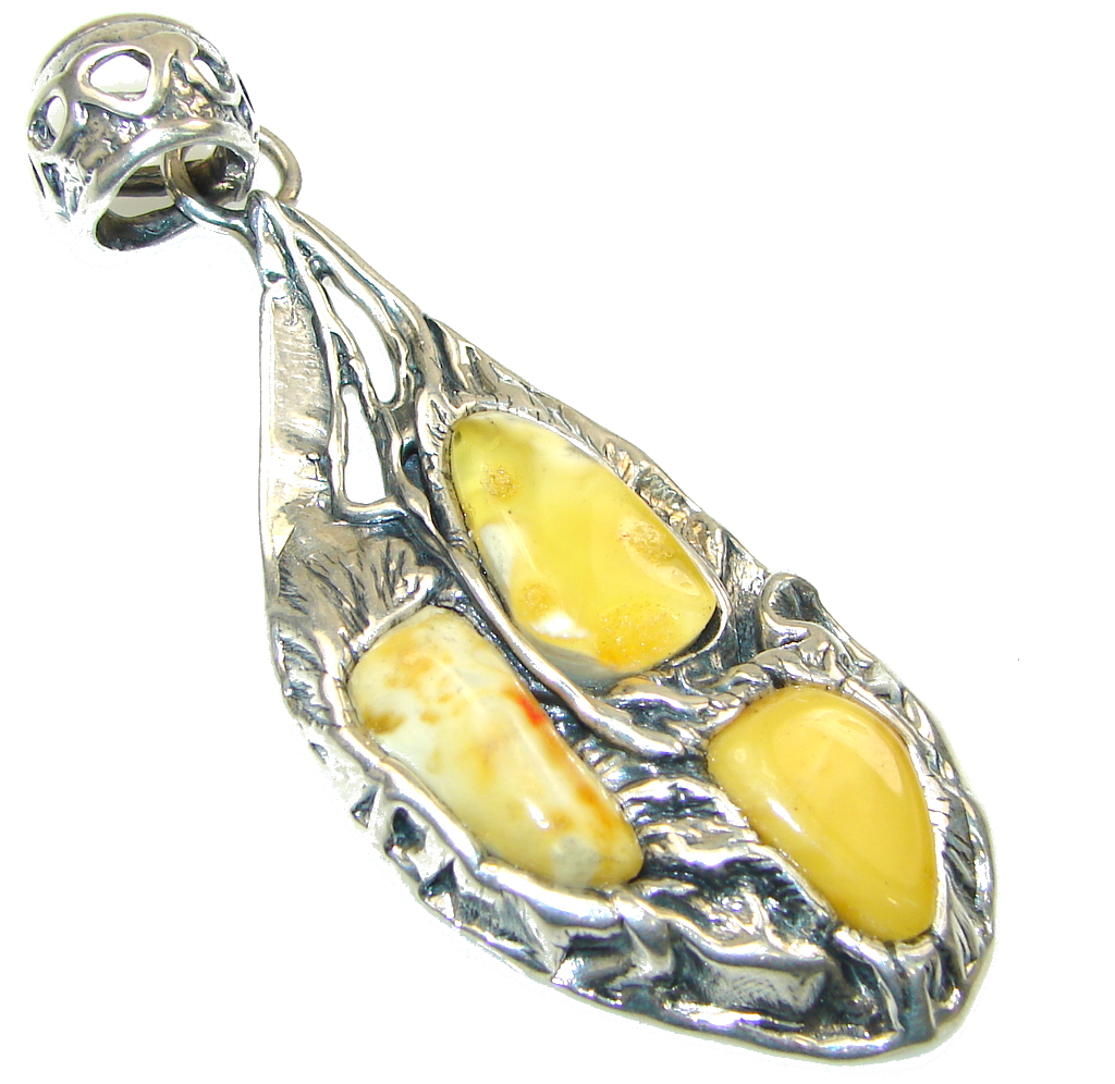 2 5/8 inches long! Butterscotch Amber Sterling Silver Pendant