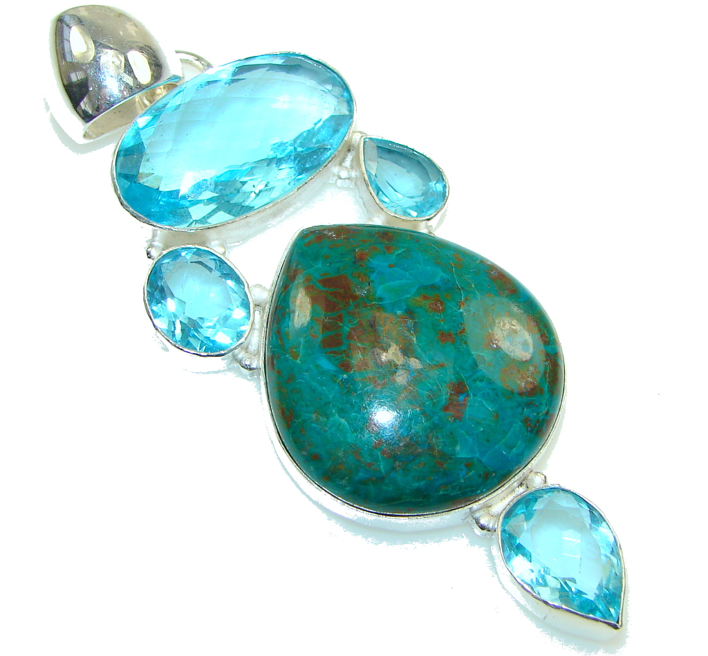 Blue Lagon! Blue Chrysocolla created Quartz Sterling Silver Pendant