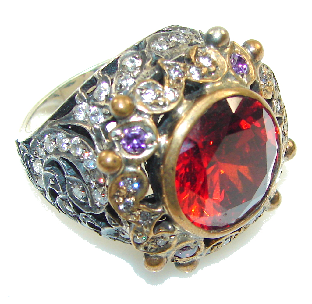 Vintage Style Garnet Quartz Sterling Silver Ring s. 7 1/2