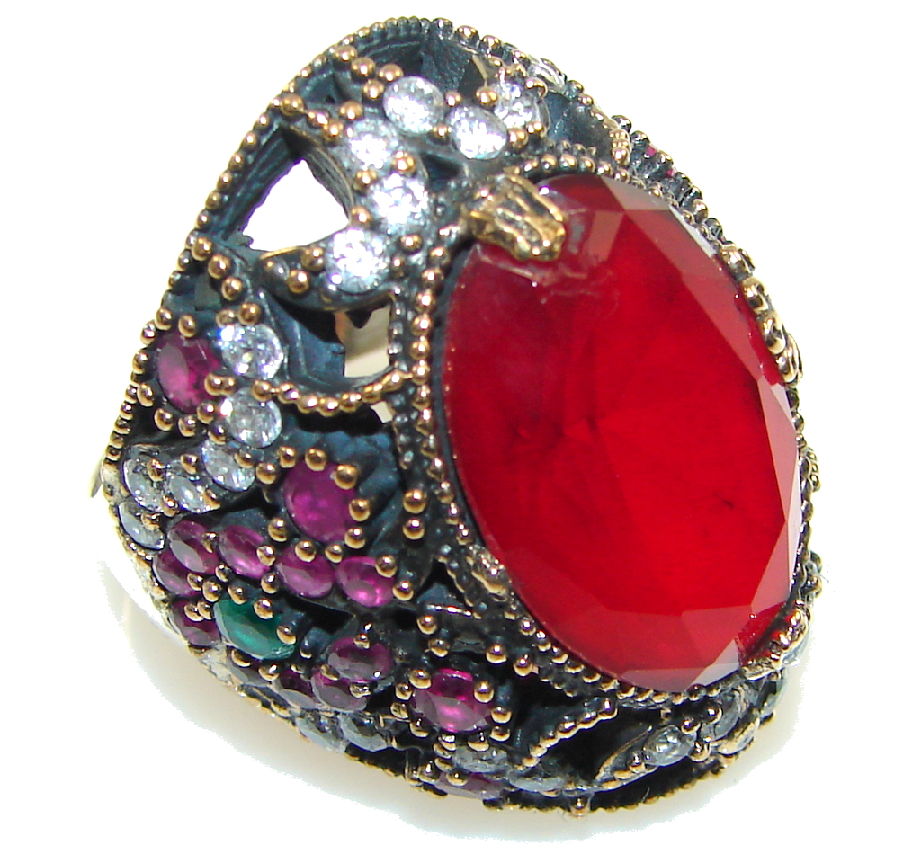 Victorian Style Garnet Quartz Sterling Silver Ring s. 7 1/2