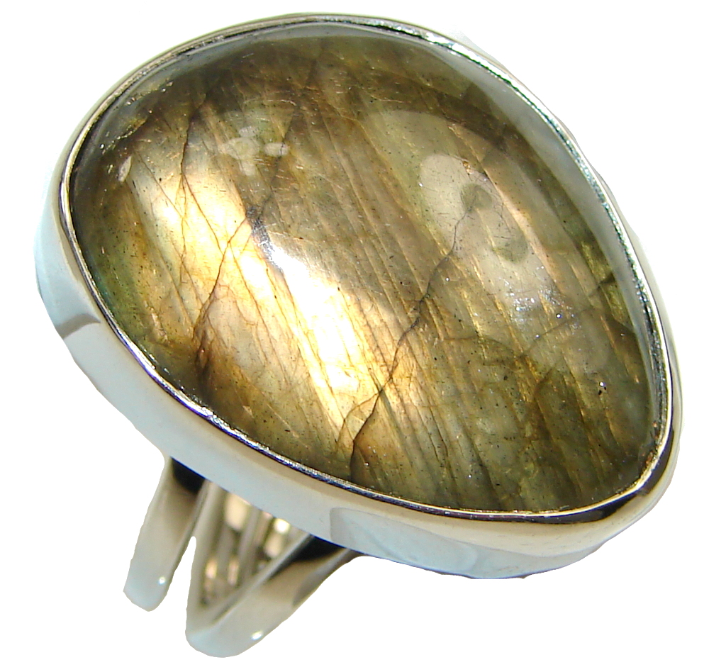Shimmering AAA Labradorite Sterling Silver Ring s. 6 3/4 adjustable
