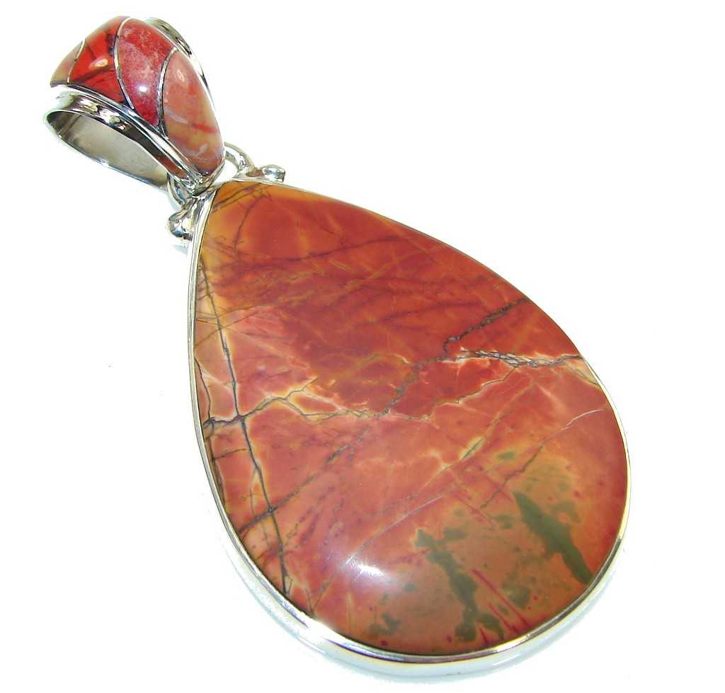 Big! Beautiful Red Creek Jasper Sterling Silver Pendant