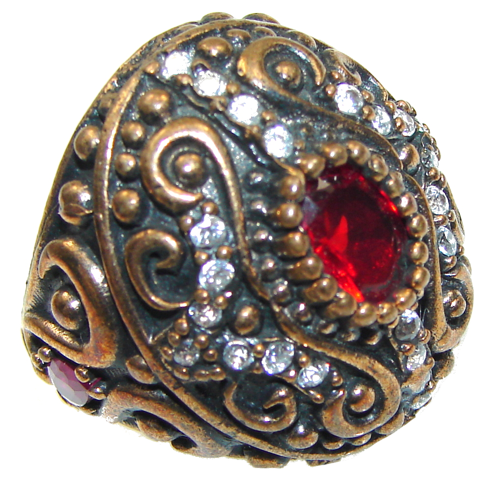 Victorian Style!! Red Garnet Quartz Sterling Silver ring s. 6 1/2