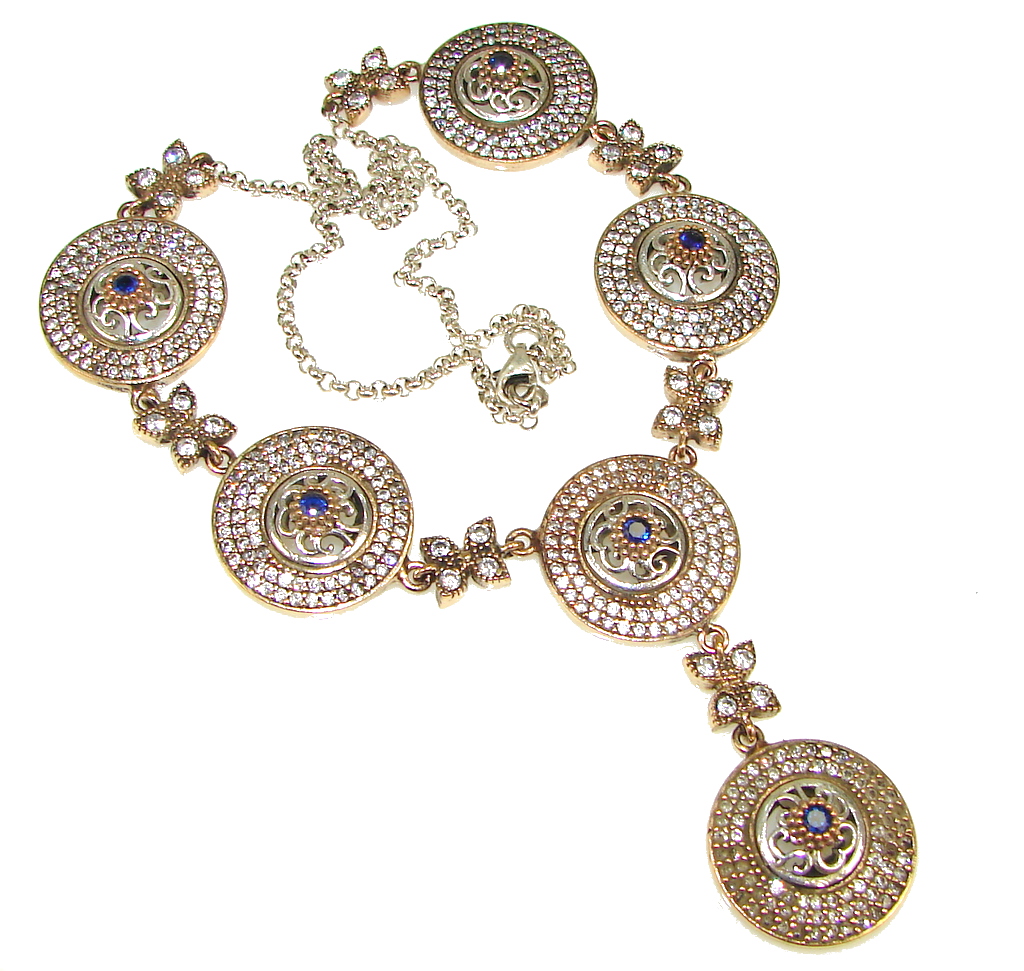Victoran Style! Blue Sapphire Quartz Sterling Silver necklace