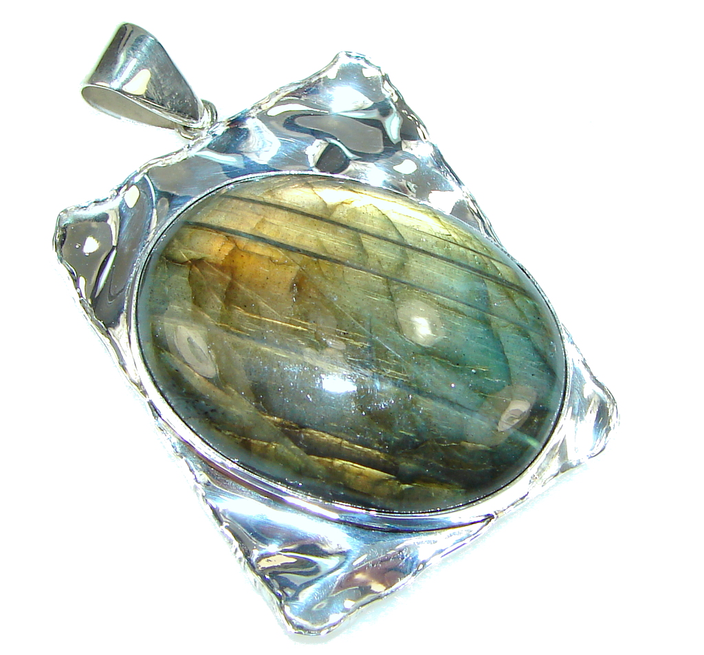 Exclusive Labradorite Hammered Sterling Silver Pendant