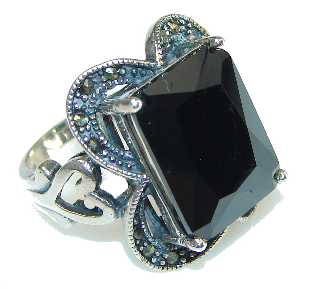 Stability, Grounding! Hematite, Marcasite Sterling Silver Ring s. 6