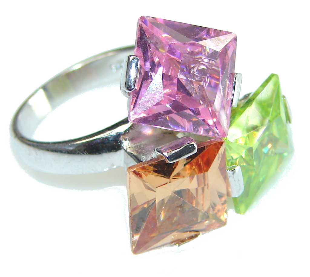 Aura Of Beauty! Multicolor Quartz Sterling Silver ring s. 6 1/2