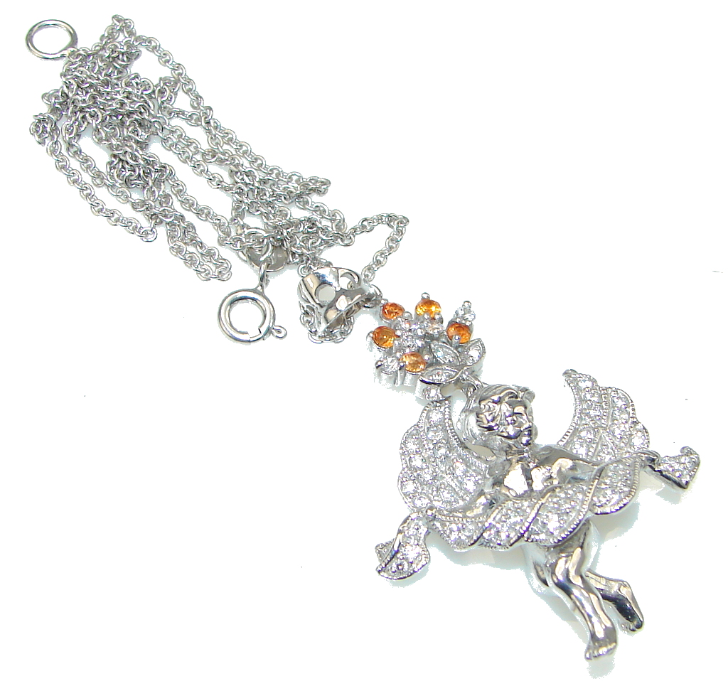 Love and Friendship! Orange Sapphire Sterling Silver necklace