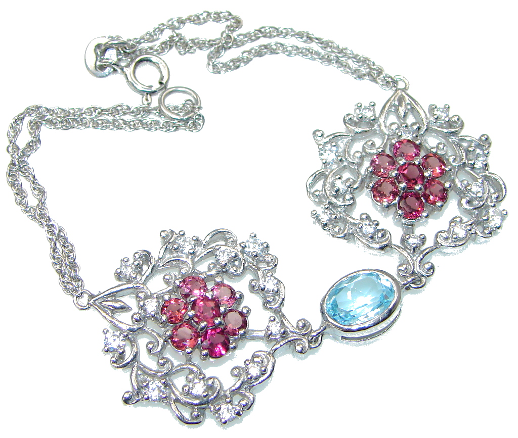 Falling In Love! Swiss Blue Topaz, Ruby, White Topaz Sterling Silver Bracelet