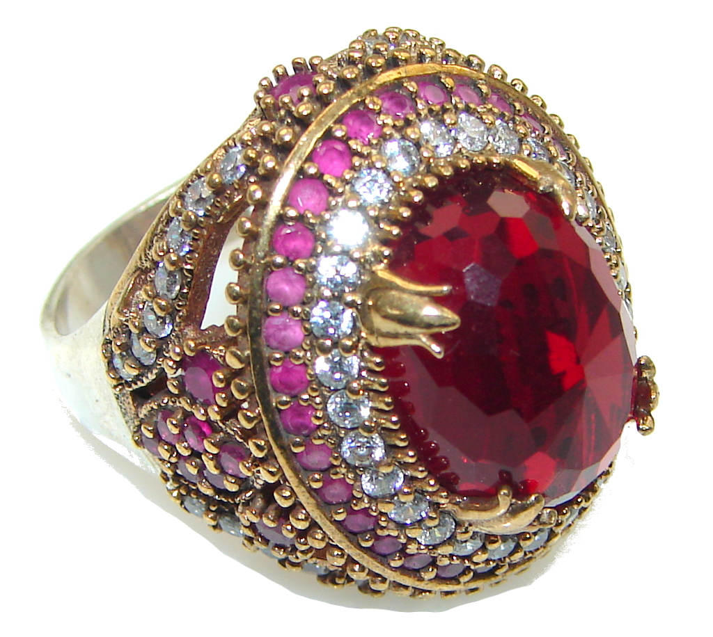 Victorian Style! Red Garnet Quartz Sterling Silver ring s. 8