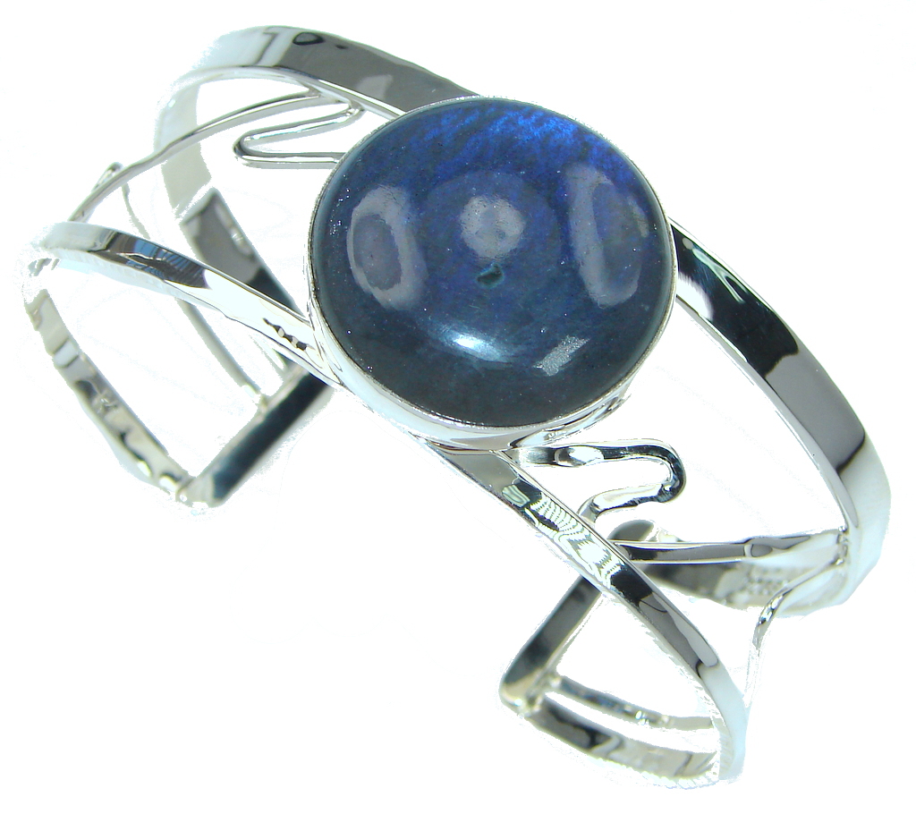 Natural Beauty! AAA Labradorite Hammered Sterling Silver Bracelet / Cuff