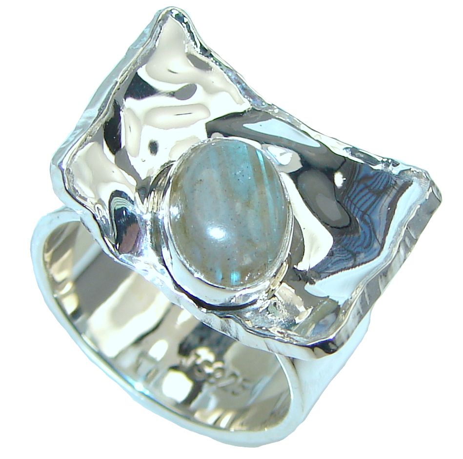 Modern Shimmering Labradorite Sterling Silver Ring s. 7 1/4