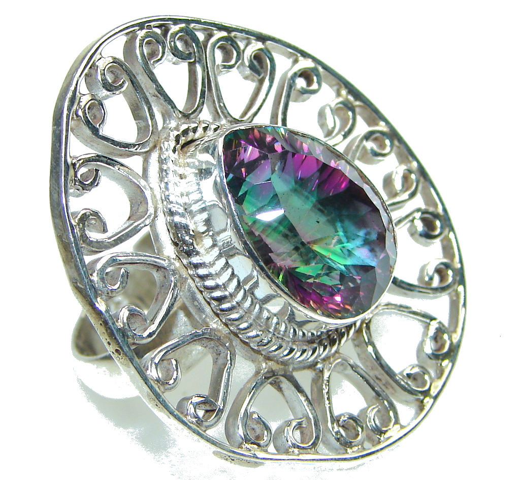 Big! Exotic Rainbow Magic Topaz Sterling Silver ring s. 7 1/2
