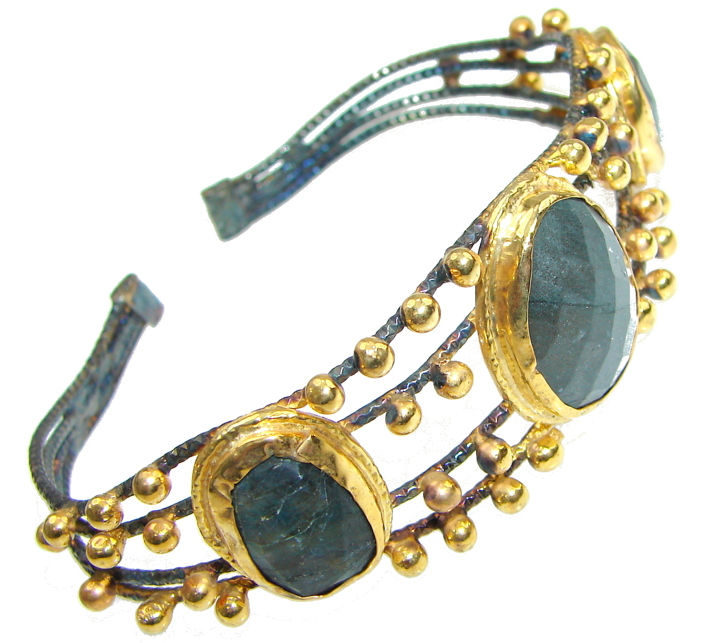 Italy Made! Stunning Blue Labradorite, Rhodium Plated, Gold Plated Sterling Silver Bracelet / Cuff