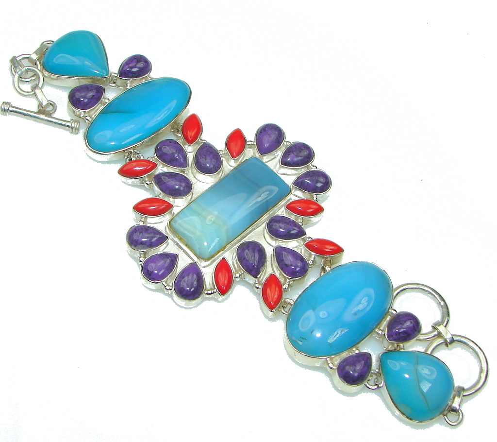 Fantastic Blue Ocean Agate Sterling Silver Bracelet