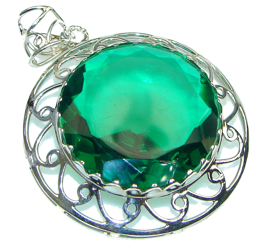 Secret! Created Green Emerald Sterling Silver Pendant