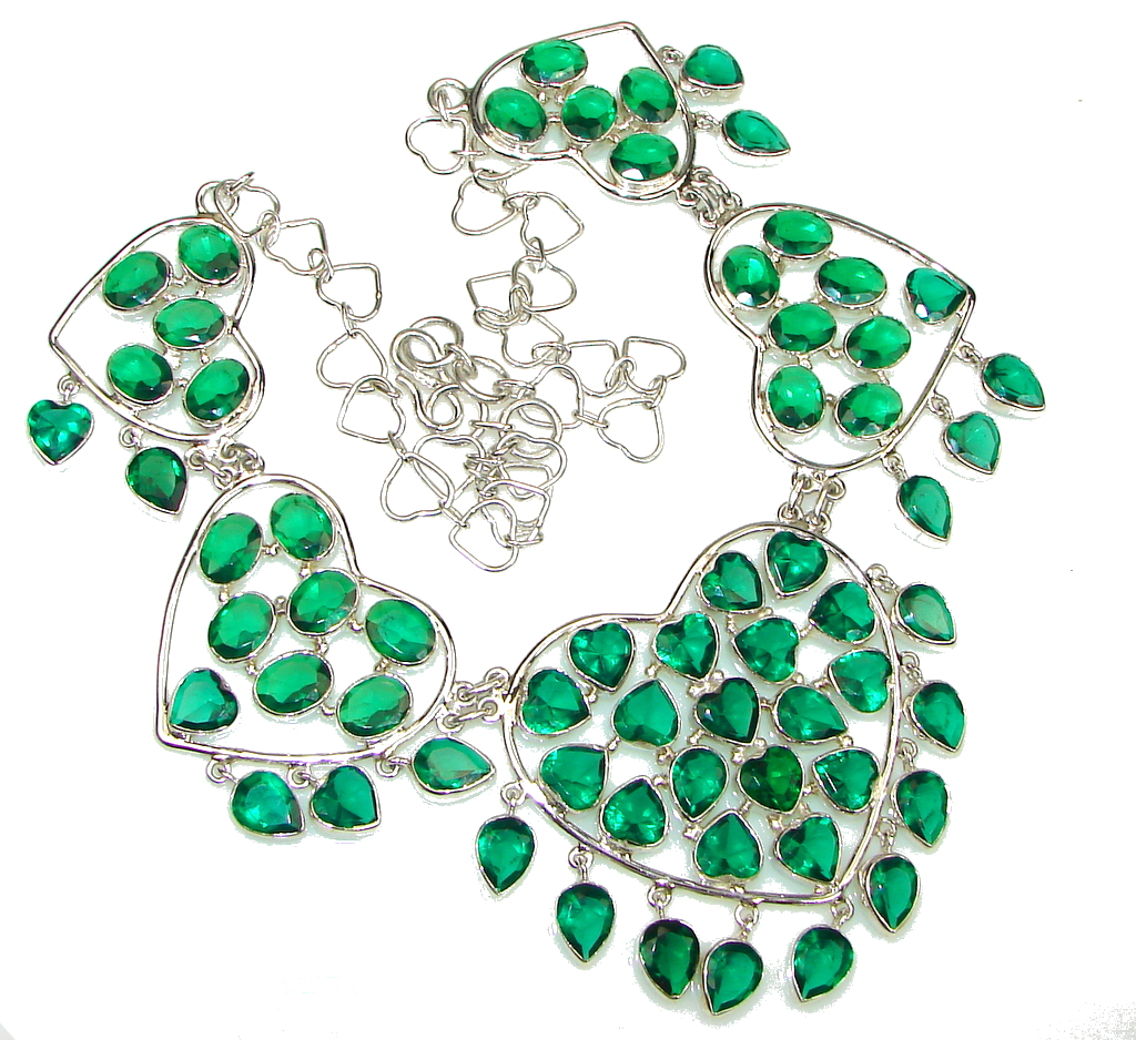Green Love! Created Green Emerald Sterling Silver Necklace