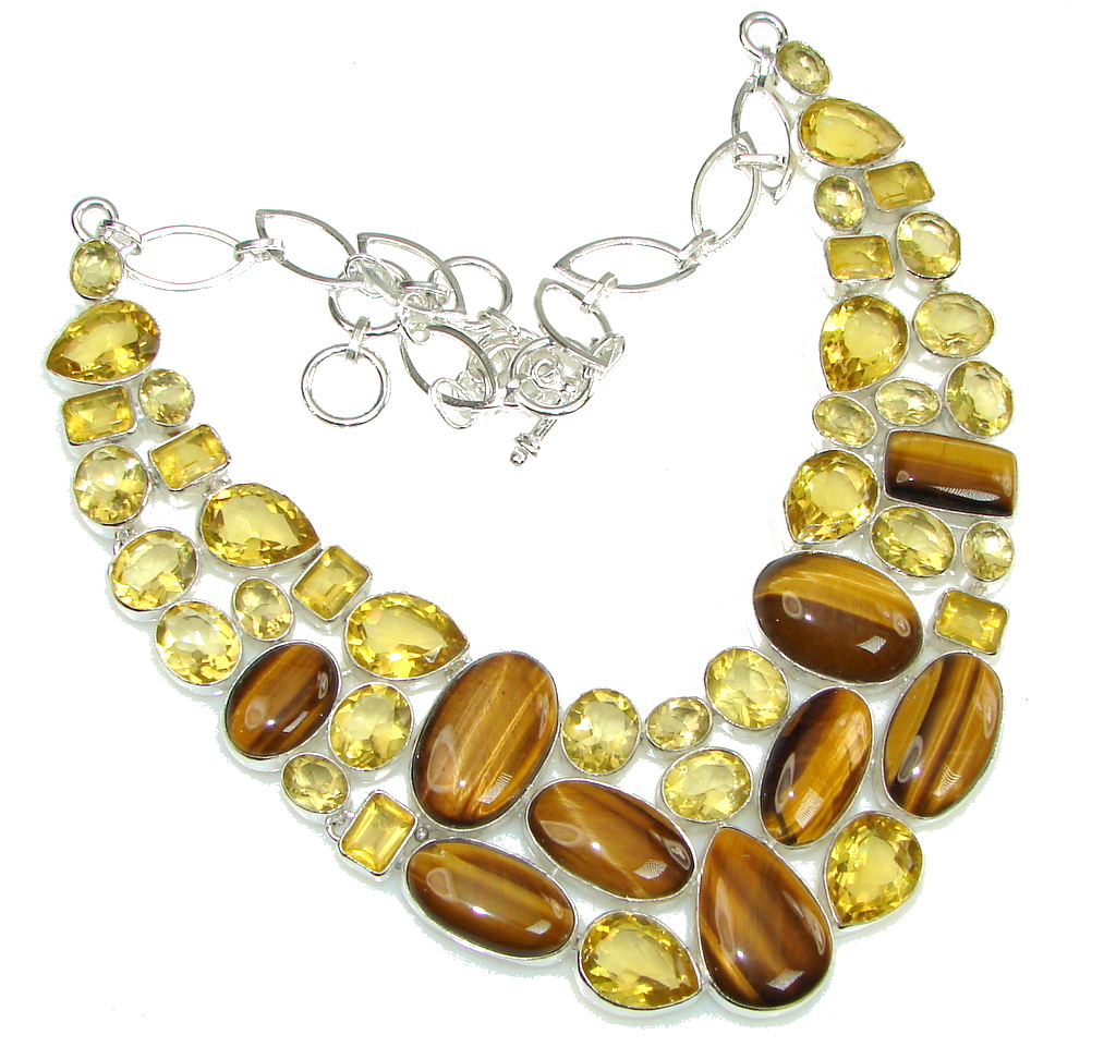 Protective Energy Golden Tigers Eye Yellow Citrine Sterling Silver necklace