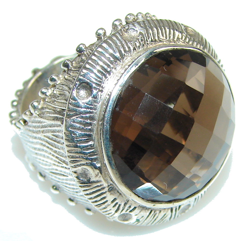 Big! Excllent Brown Smoky Topaz Sterling Silver ring s. 7 1/4