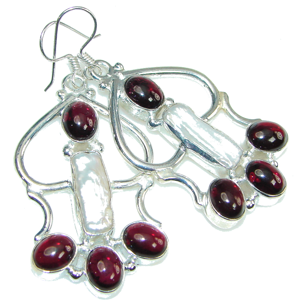 Big! Stylish Mother of Pearl & Tourmaline Sterling Silver earrings