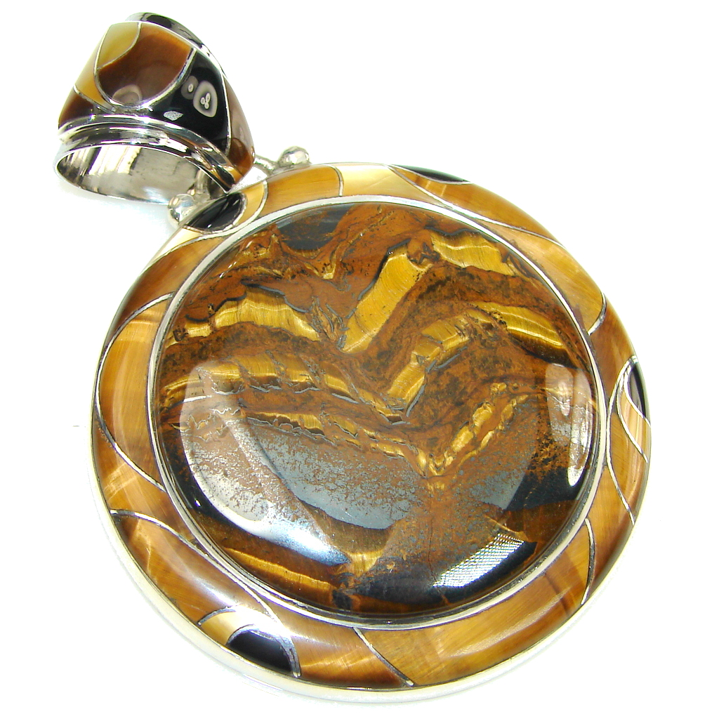 Big! Stunning Golden Tigers Eye Sterling Silver Pendant