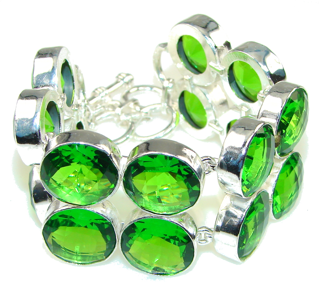 Freah Created Green Peridot Sterling Silver Bracelet