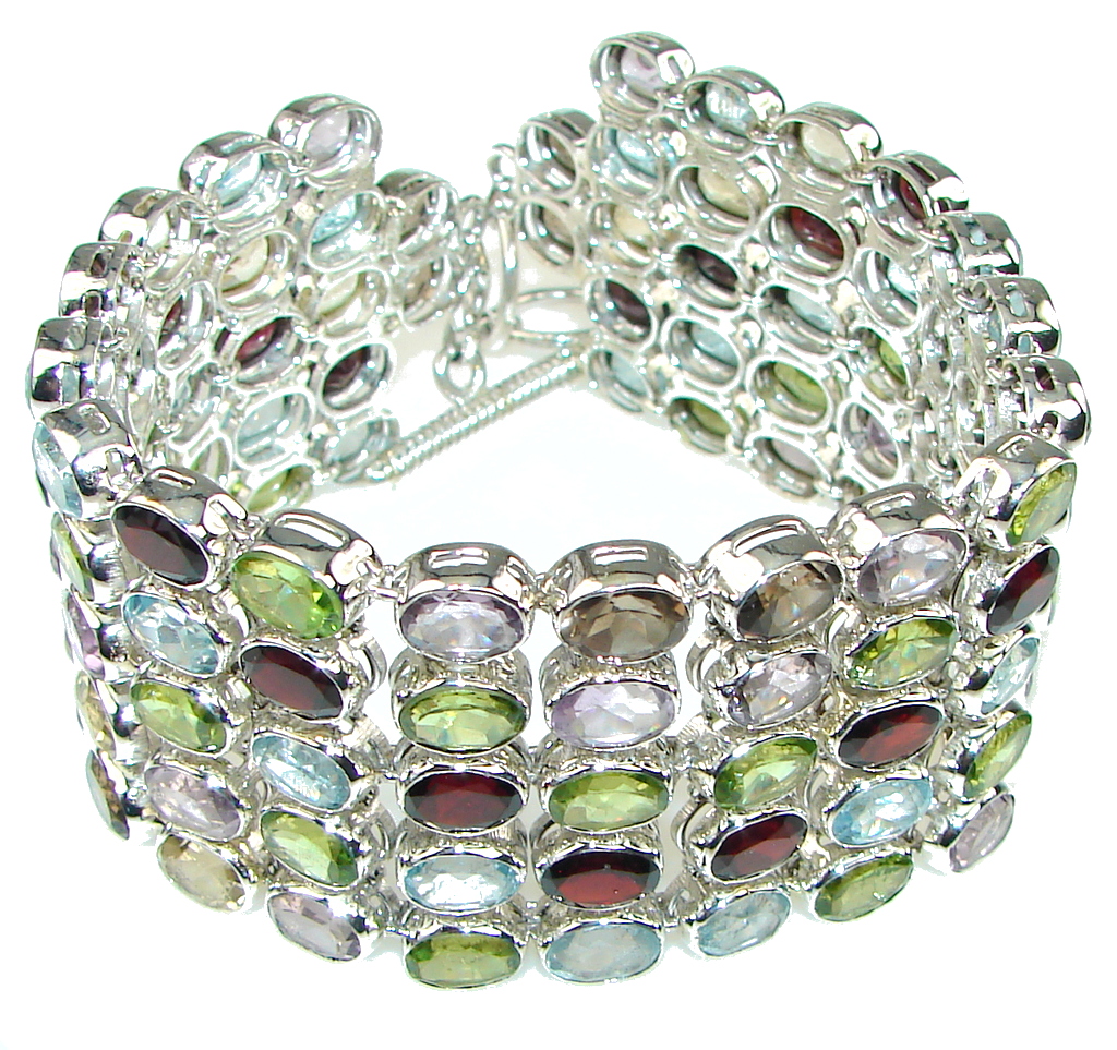 Stunning Design! Natural Red Garnet Sterling Silver Bracelet