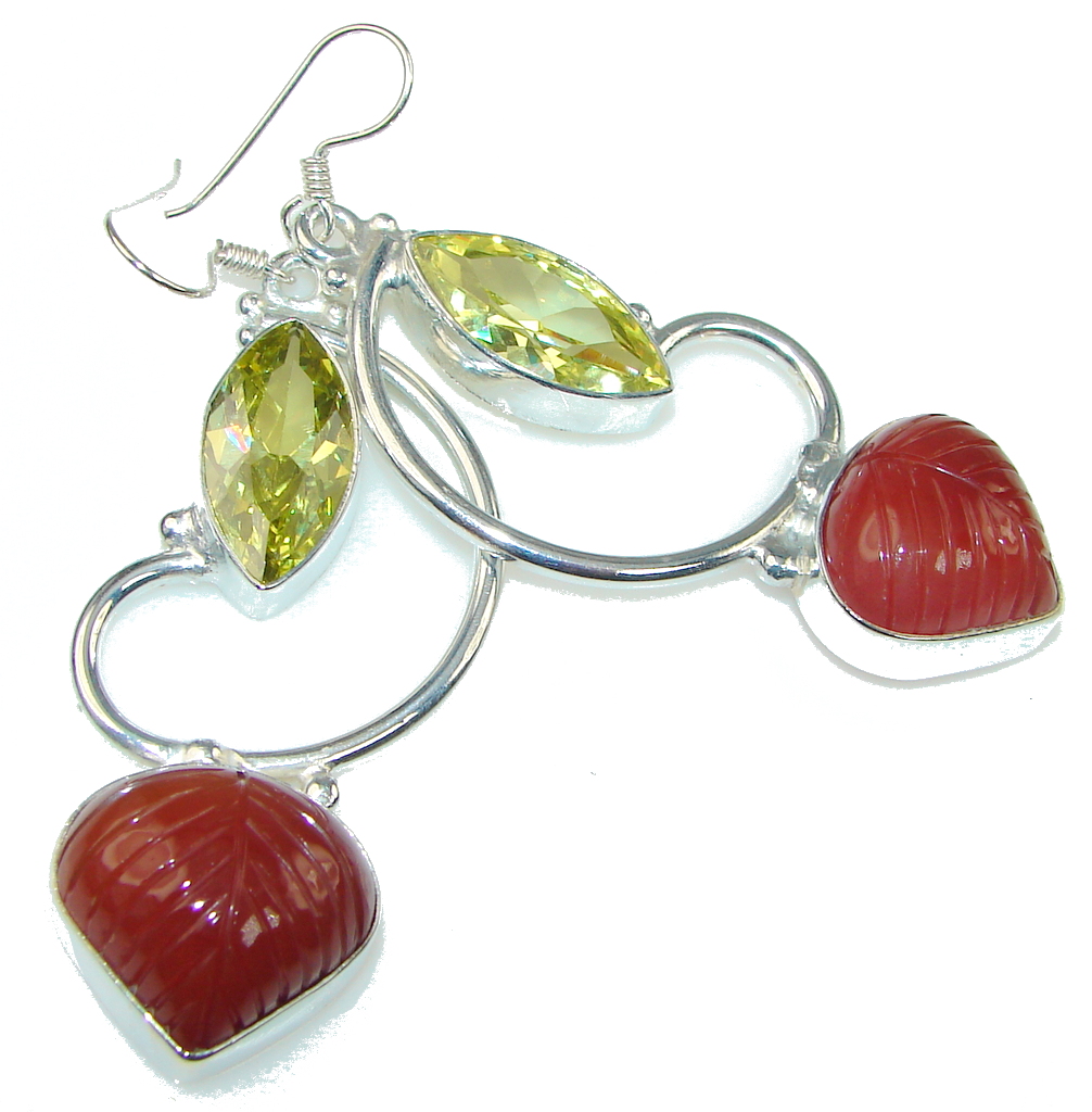 Big! Stylish Orange Carnelian Sterling Silver earrings