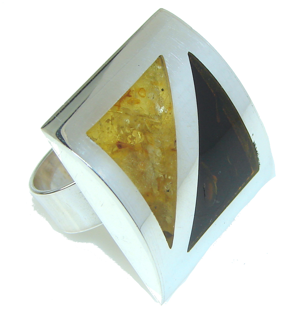 Fashion! Baltic Polish Amber Sterling Silver Ring s. 8