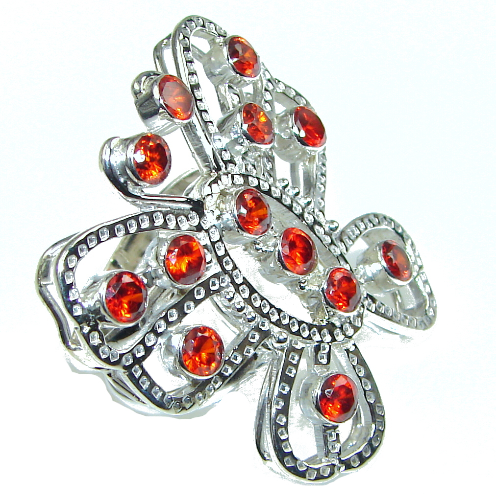 Big! Stunning! Red Garnet Quartz Sterling Silver ring s. 8