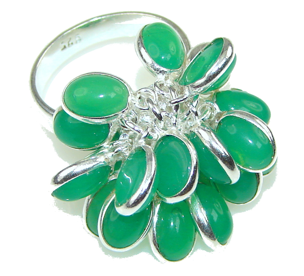 Excellent Green Jade Sterling Silver ring s. 6 1/4