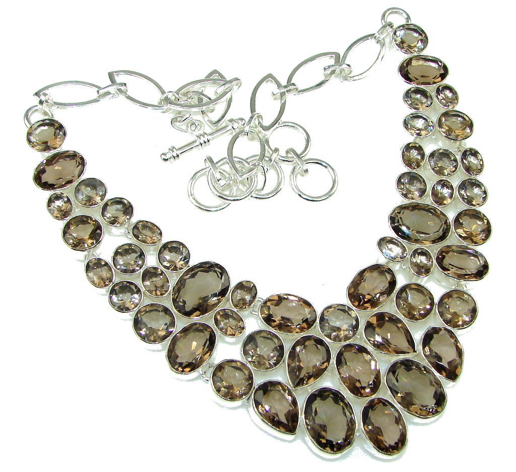 Big! Amazing Champagne Smoky Topaz Sterling Silver necklace