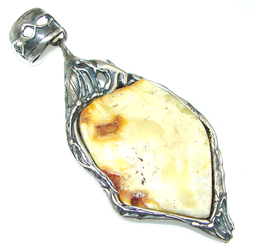 Large! Fashion Butterscotch Yellow Amber Sterling Silver pendant