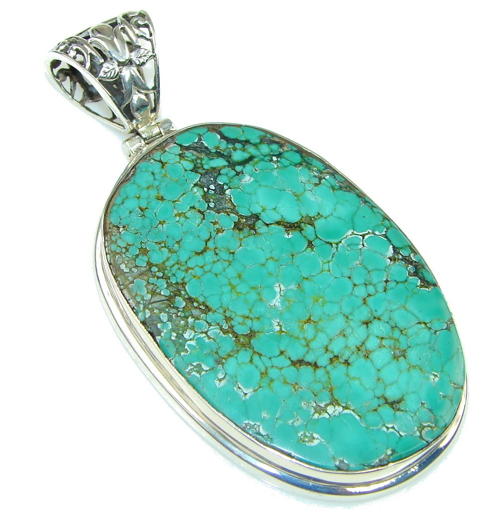 Large! Corrico Lake Green Turquoise Sterling Silver Pendant