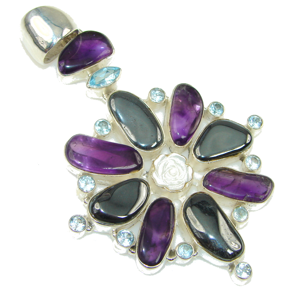 Giant Magnificent Flower Hematite sterling Silver Pendant