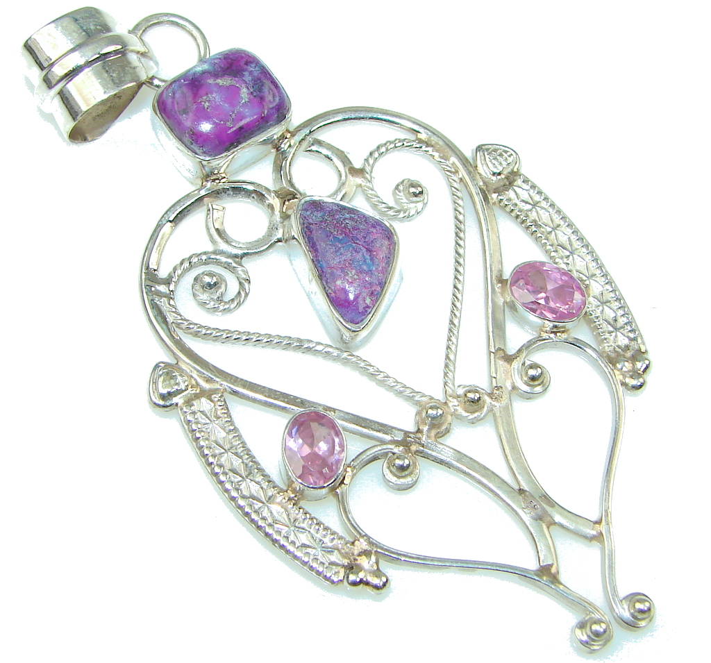 Large! Stylish Purple Turquoise Sterling Silver Pendant