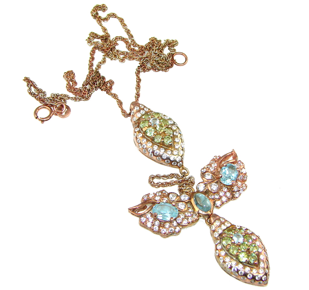 Vintage Design! Swiss Blue Topaz, Green Peridot Sterling Silver necklace