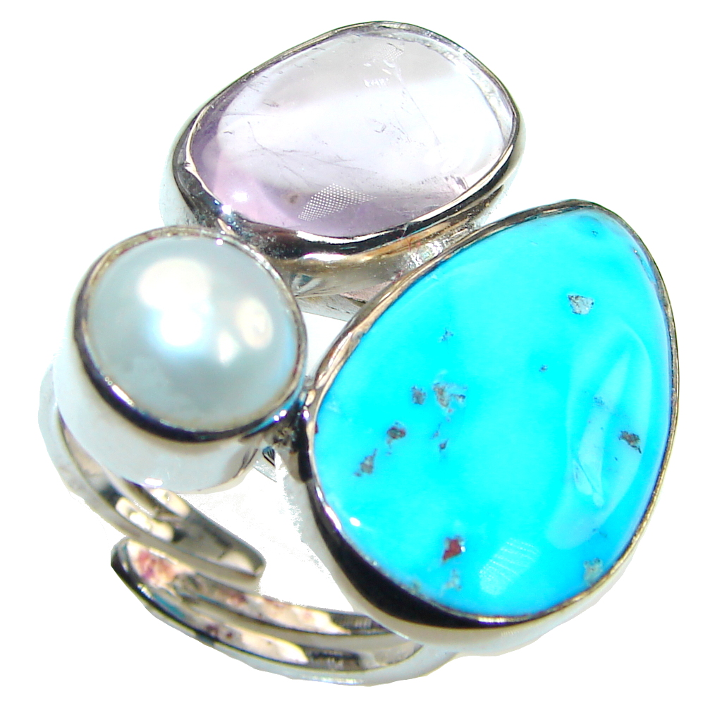 Sleeping Beauty! Blue Turquoise Sterling Silver ring s. 9- Adjustable