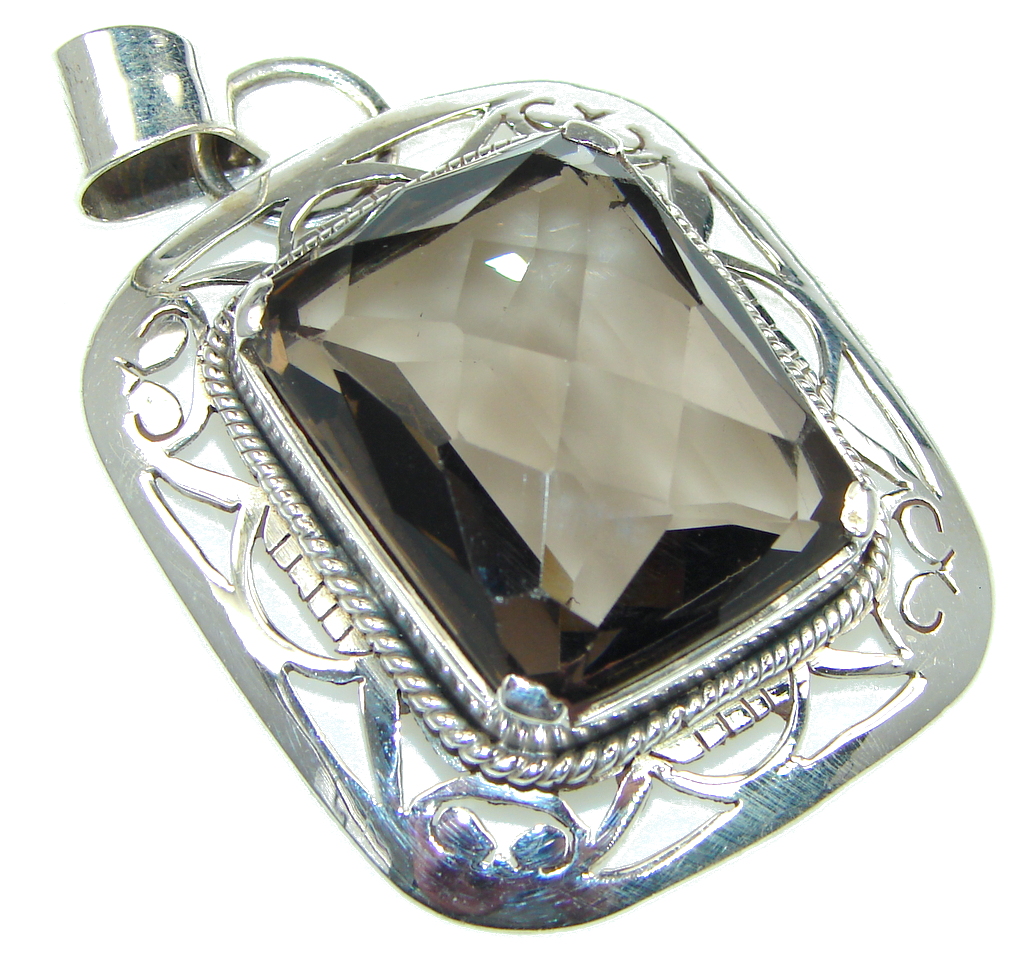 Awesome Design! Brown Smoky Topaz Sterling Silver Pendant