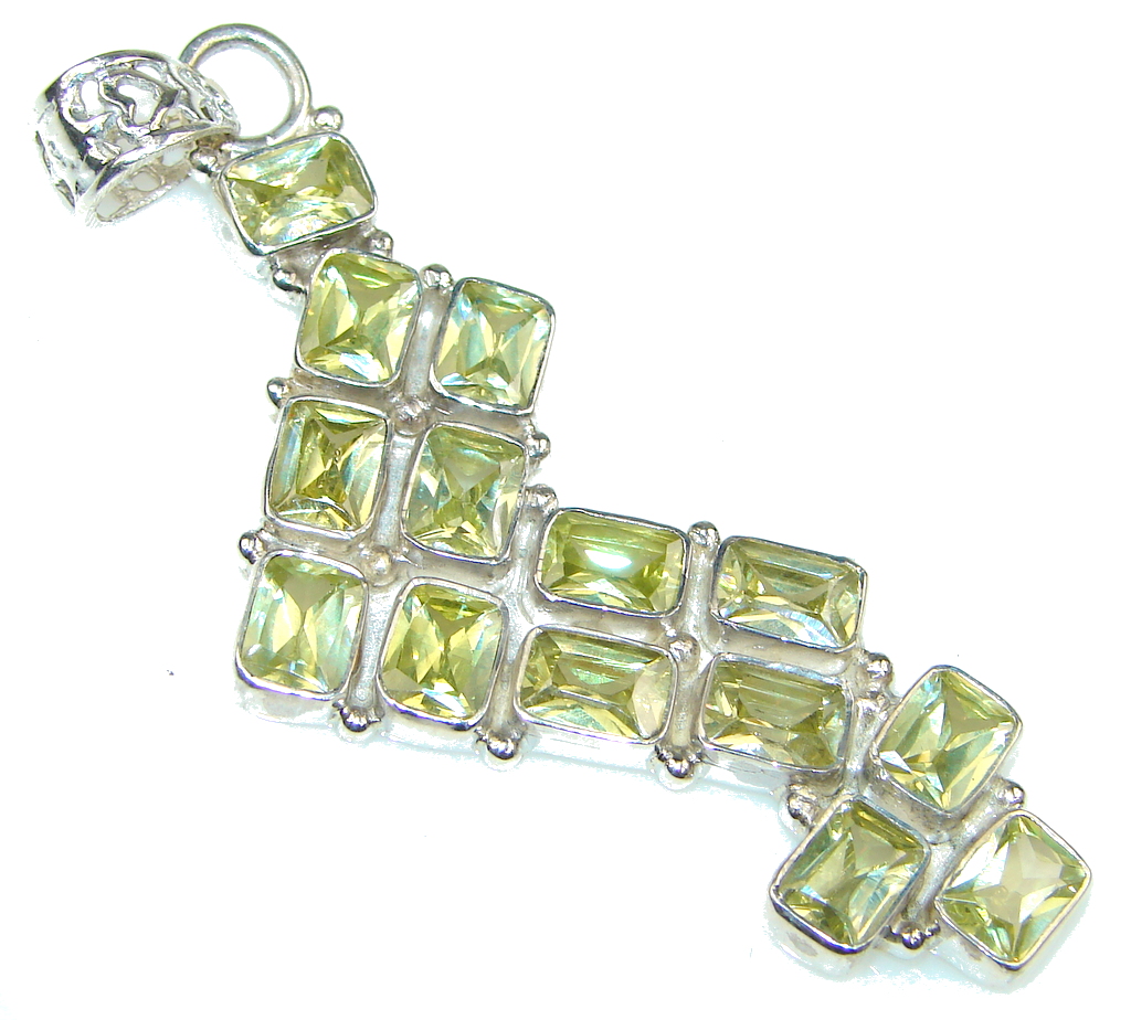 Big! SunShine! Yellow Citrine Sterling Silver Pendant