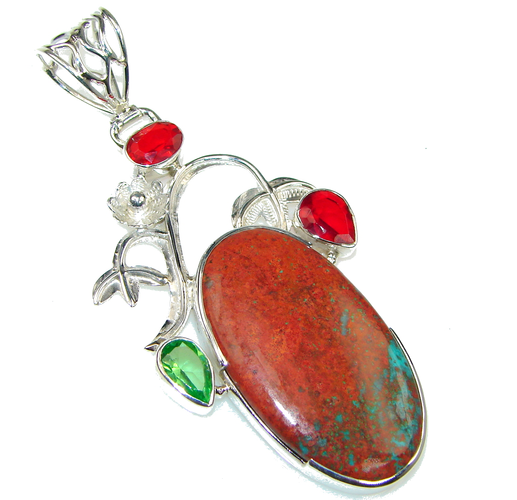 Amazing Design! Red Sonora Jasper Sterling Silver Pendant