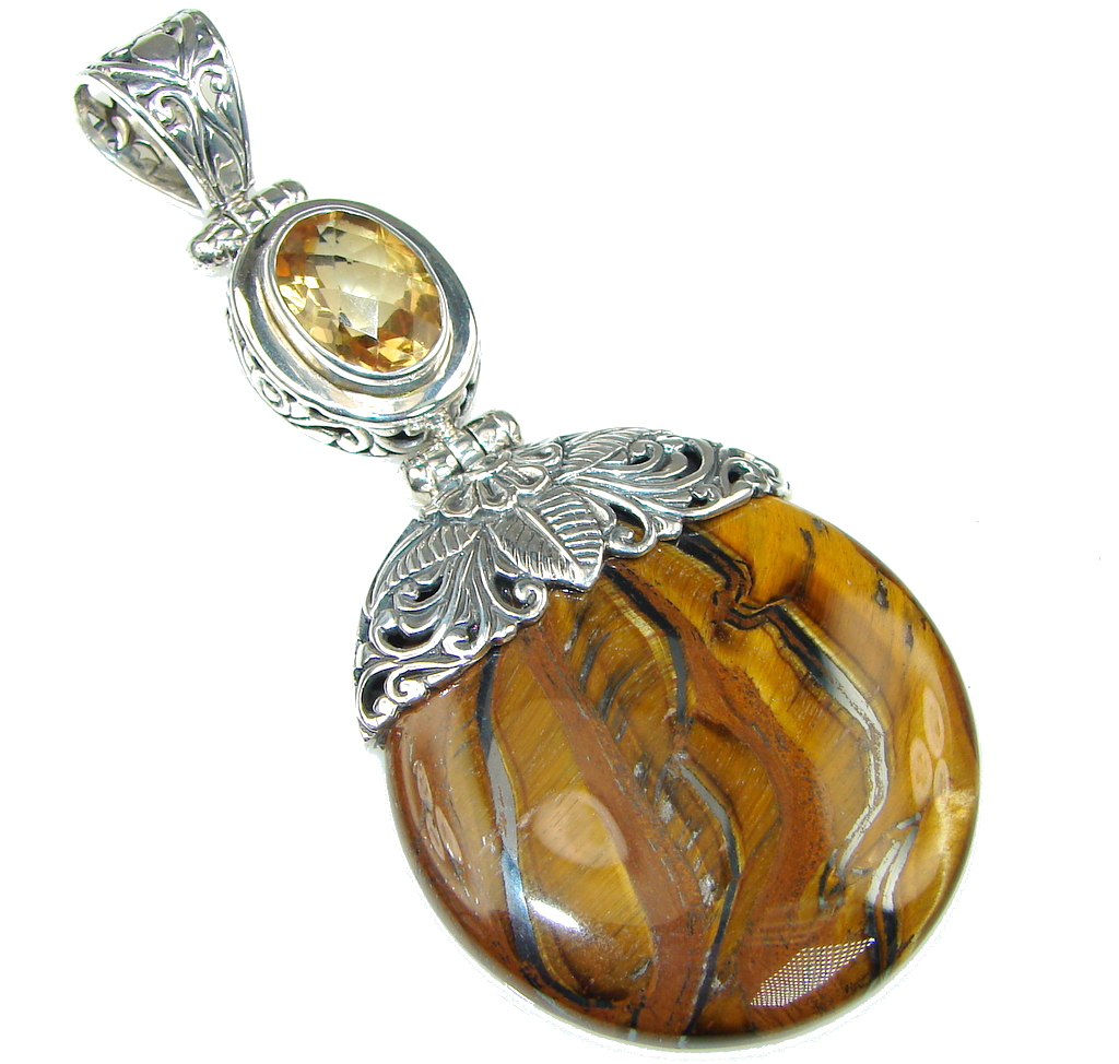 Large! Fashion Golden Tigers Eye, Citrine Sterling Silver Pendant