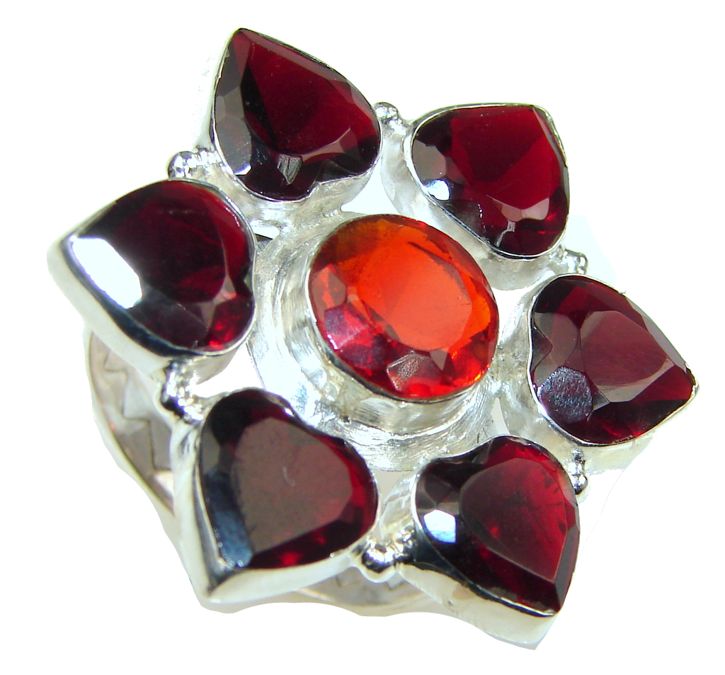 Lovely! Red Garnet Quartz Sterling Silver ring s. 8 1/4