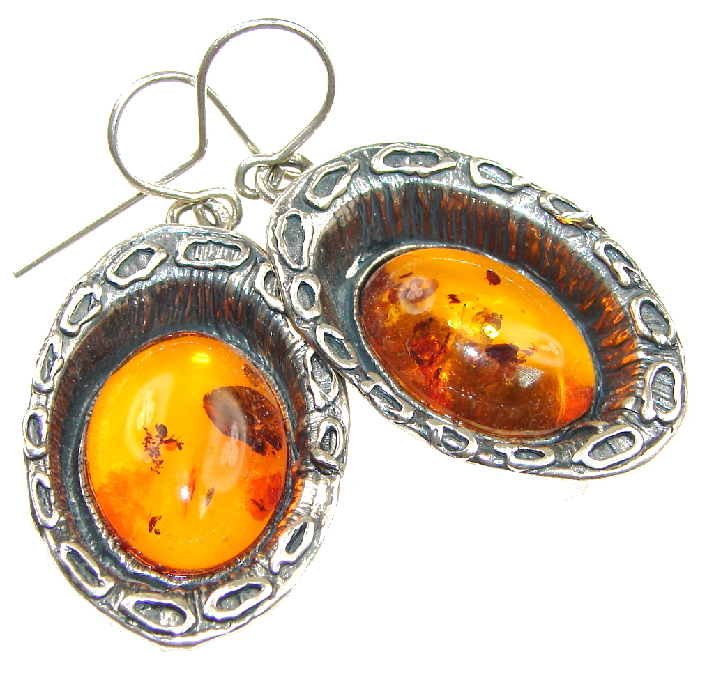 Big! Fashion Brown Amber Sterling Silver earrings