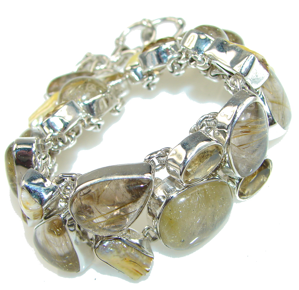 Spring Daisy! Golden Rutilated Quartz Sterling Silver Bracelet