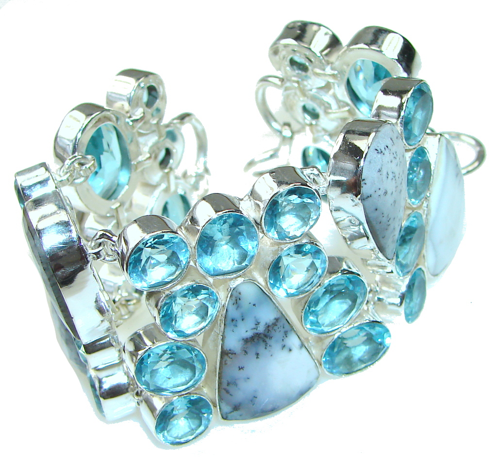 Secret Beauty!! White-Black Dendritic Agate Sterling Silver Bracelet