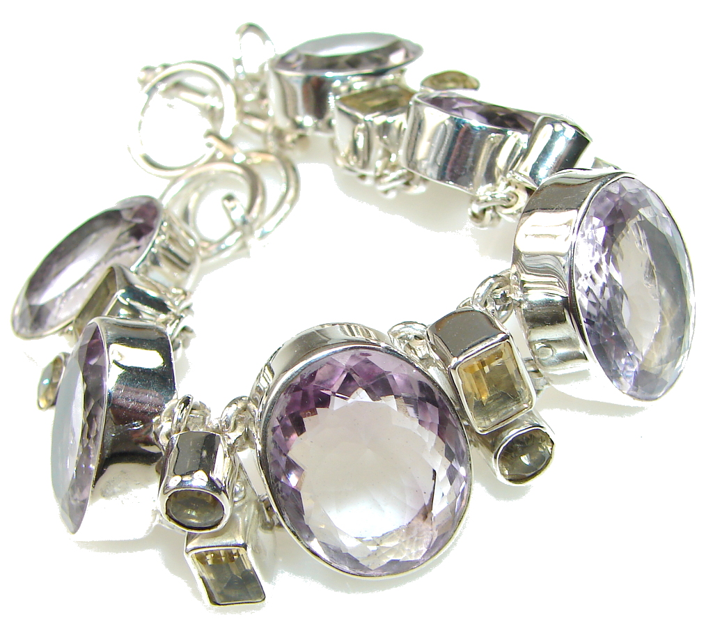 Natural Light Purple Amethyst, Yellow Citrine Sterling Silver Bracelet