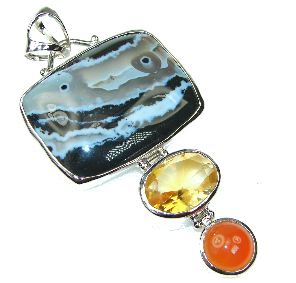 Big! Pale Beauty Ocean Jasper Sterling Silver Pendant