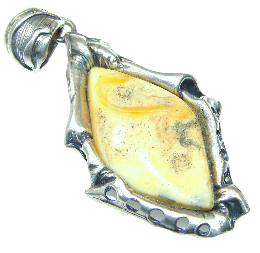 Big! Classy Yellow Amber Sterling Silver Pendant